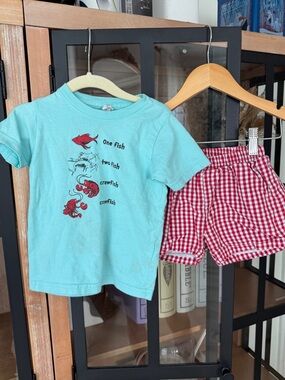 Crawfish Dr. Seuss set tee gingham shorts Louisiana one fish two short sleeve